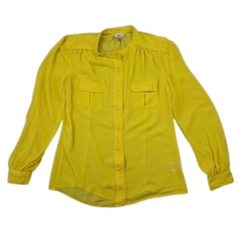 Worthington‎ Button Up Blouse Womens Medium Yellow Utility Military Long Sleeve